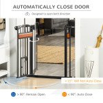 29.1''-31.5'' Extra Wide Dog Gate with Cat Door, 30"H Stair Gate with Extension, Wall Cups, Pressure Fit, Auto Close, Double Locking, for Doorways, Hallways, Stairs, Black