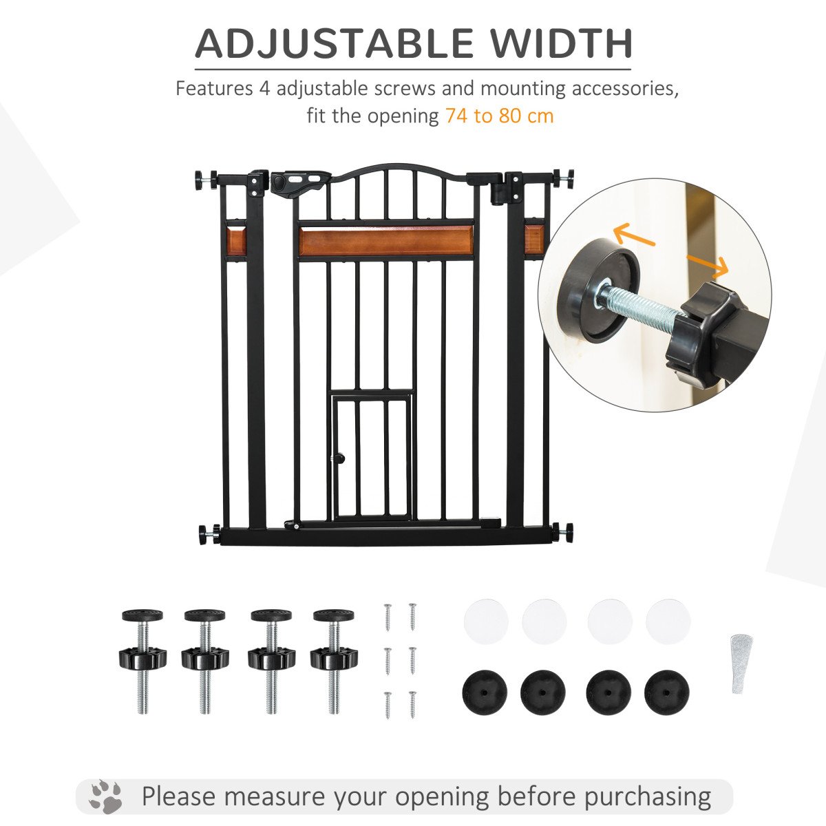 29.1''-31.5'' Extra Wide Dog Gate with Cat Door, 30"H Stair Gate with Extension, Wall Cups, Pressure Fit, Auto Close, Double Locking, for Doorways, Hallways, Stairs, Black