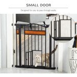 29.1''-31.5'' Extra Wide Dog Gate with Cat Door, 30"H Stair Gate with Extension, Wall Cups, Pressure Fit, Auto Close, Double Locking, for Doorways, Hallways, Stairs, Black