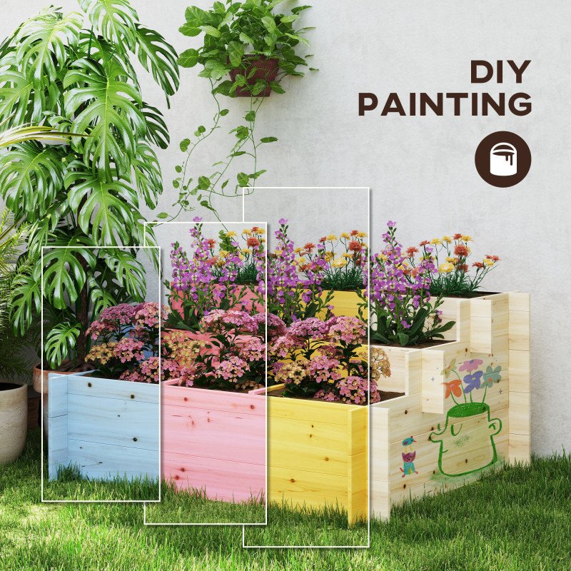 3 Tier Raised Garden Bed with 9 Grow Grids and Bed Liner for Garden, Outdoor to Vegetables, Flowers, Natural
