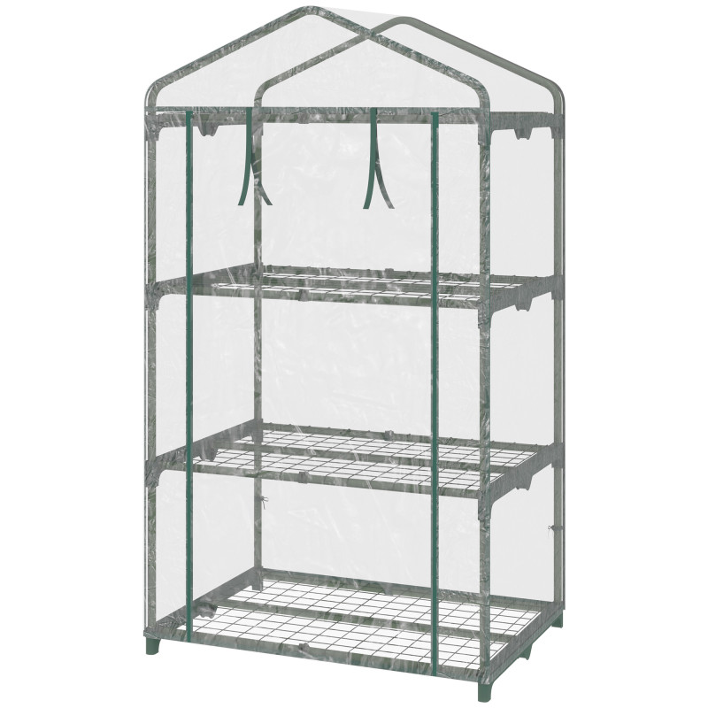 3 Tier Mini Greenhouse, Portable Outdoor Flower Stand with Shelf Clips, Indoor Greenhouse with Plastic Cover and Steel Frame, Transparent, 27" x 19" x 49"