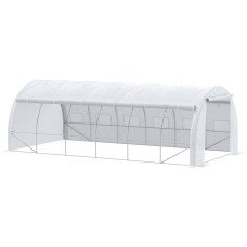 20'x10'x6.6' Tunnel Greenhouse with UV-Resistant Cover, Zippered Door and 12 Roll-up Windows, Outdoor Green House for Garden Plant, White