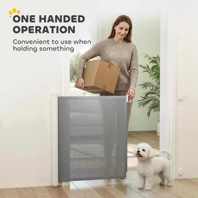 Retractable Pet Safety Barrier Gate, Flexible and Extensible for Stairways Doorways Hallways, Grey