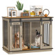 47in Dog Crate Furniture with Divider Panel, Wooden Dog Kennel TV Stand for Large Dogs, Pet House Side Table for 2 Small Dogs with Two Rooms Design, 2 Sliding Doors, Oak