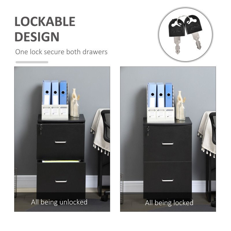 2 Drawer File Cabinet with Lock, Small Rolling Filing Cabinet for A4, Letter-Size Documents, Printer Stand for Home Office, 17
