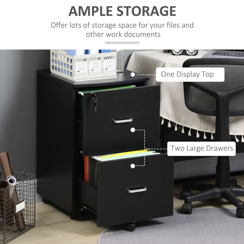 2 Drawer File Cabinet with Lock, Small Rolling Filing Cabinet for A4, Letter-Size Documents, Printer Stand for Home Office, 17