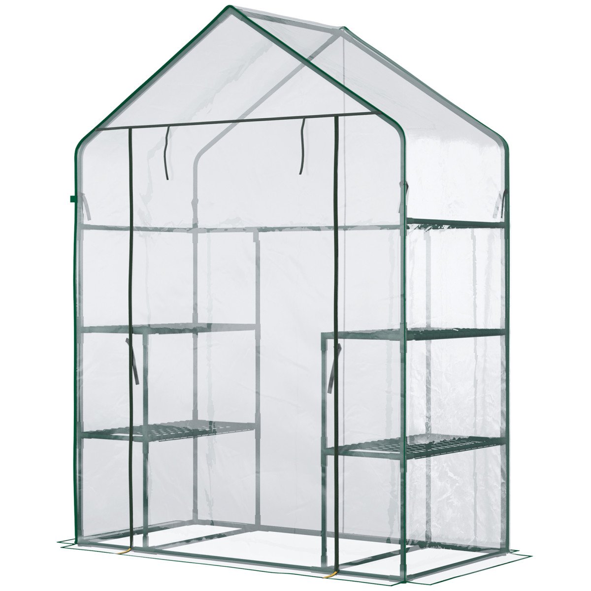 56" x 29" x 77" Walk-in Greenhouse, Mini Greenhouse with 4 Shelves, Roll-Up Door and Weatherized Cover, Clear