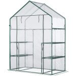 56" x 29" x 77" Walk-in Greenhouse, Mini Greenhouse with 4 Shelves, Roll-Up Door and Weatherized Cover, Clear