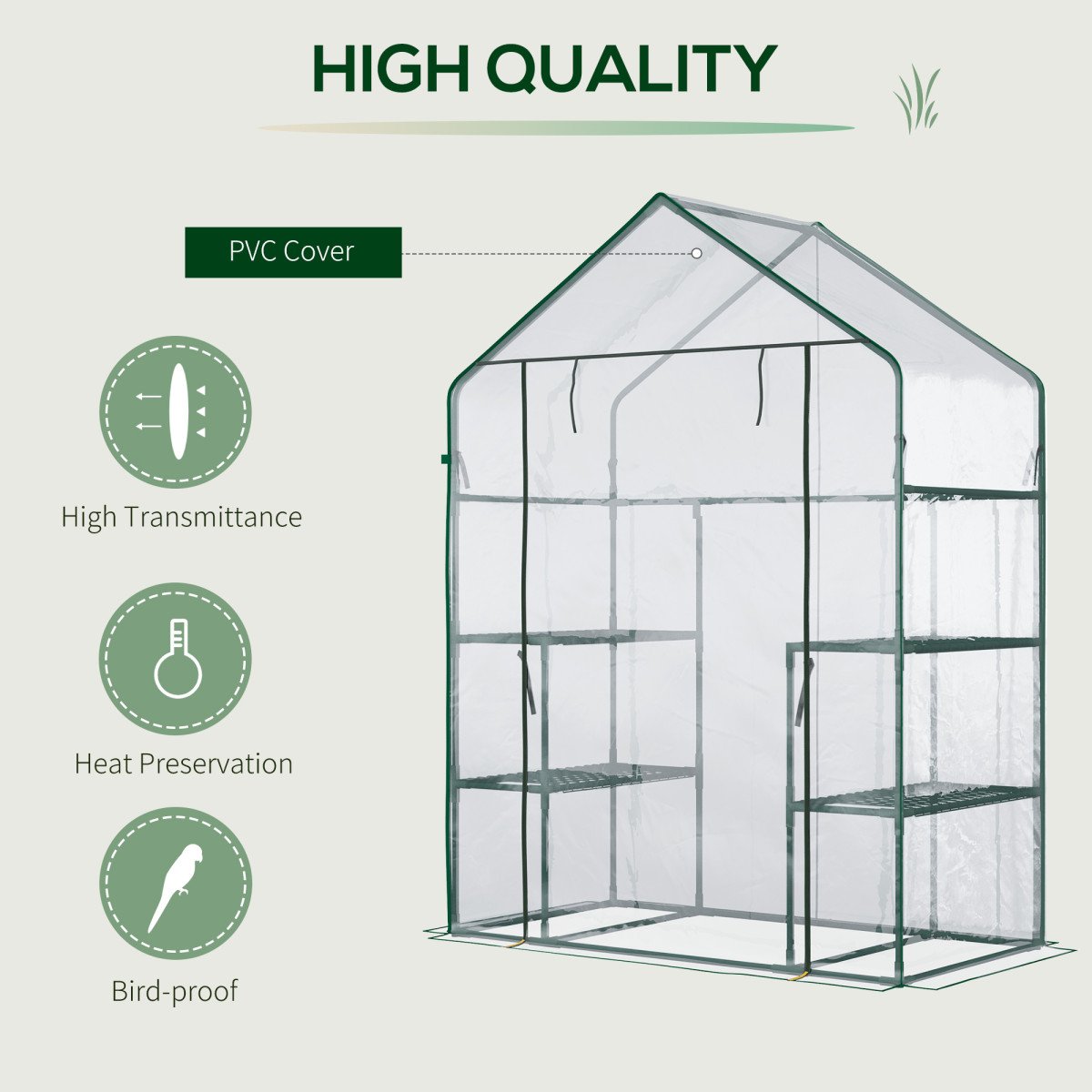 56" x 29" x 77" Walk-in Greenhouse, Mini Greenhouse with 4 Shelves, Roll-Up Door and Weatherized Cover, Clear