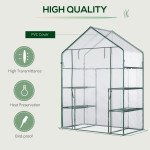 56" x 29" x 77" Walk-in Greenhouse, Mini Greenhouse with 4 Shelves, Roll-Up Door and Weatherized Cover, Clear