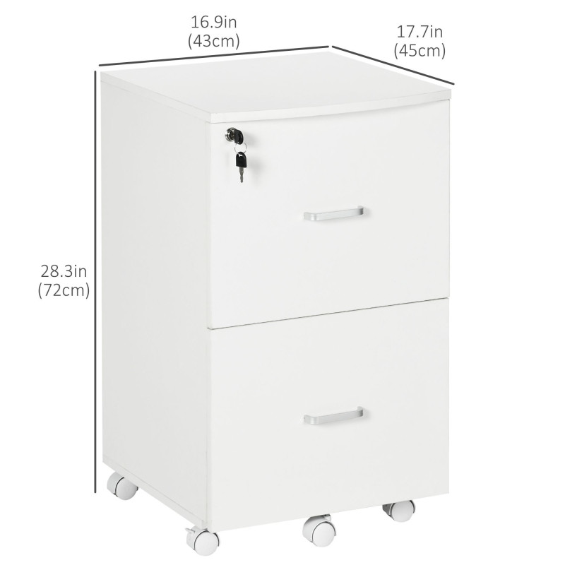 2 Drawer File Cabinet with Lock, Small Rolling Filing Cabinet for A4, Letter-Size Documents, Printer Stand for Home Office, 17