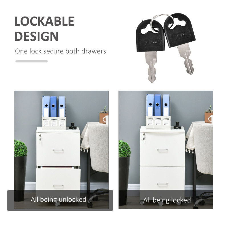 2 Drawer File Cabinet with Lock, Small Rolling Filing Cabinet for A4, Letter-Size Documents, Printer Stand for Home Office, 17