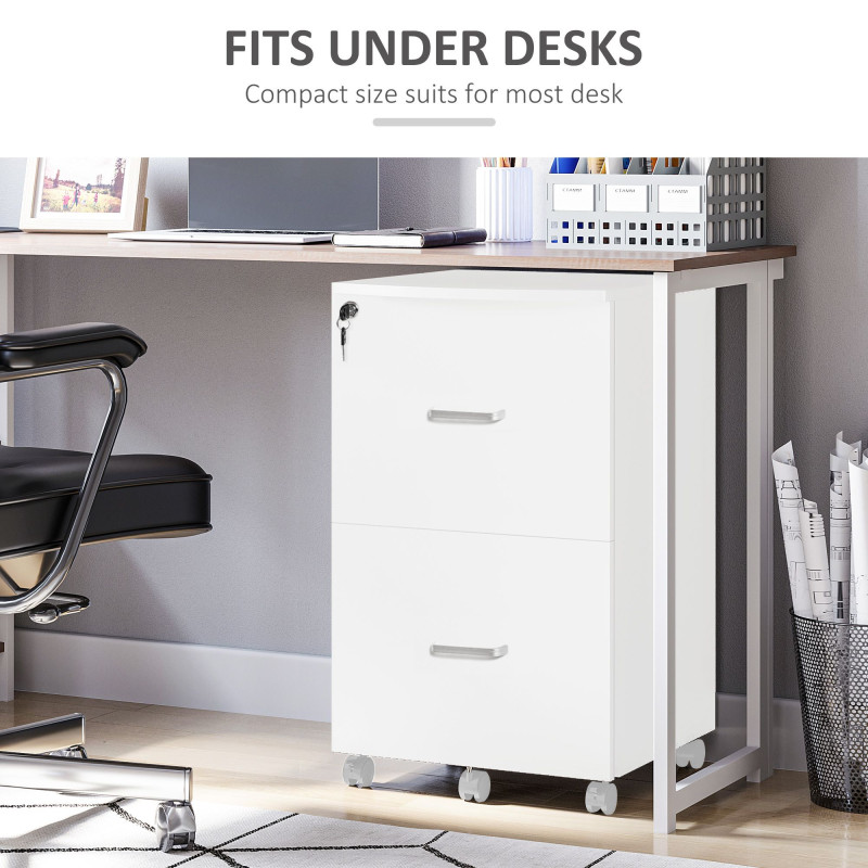 2 Drawer File Cabinet with Lock, Small Rolling Filing Cabinet for A4, Letter-Size Documents, Printer Stand for Home Office, 17