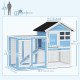 49" Wooden Rabbit Hutch With Slant Roof and Run, Light Blue