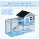 49" Wooden Rabbit Hutch With Slant Roof and Run, Light Blue