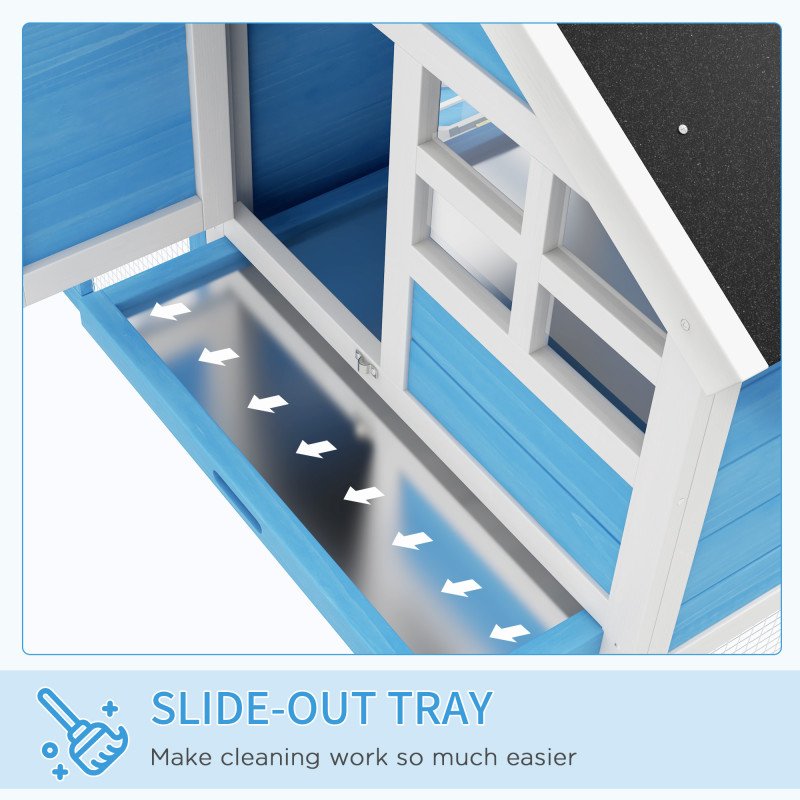 49" Wooden Rabbit Hutch With Slant Roof and Run, Light Blue