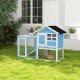 49" Wooden Rabbit Hutch With Slant Roof and Run, Light Blue