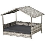 Wicker Pet House Dog Bed for Indoor/Outdoor Rattan Furniture with Cushion
