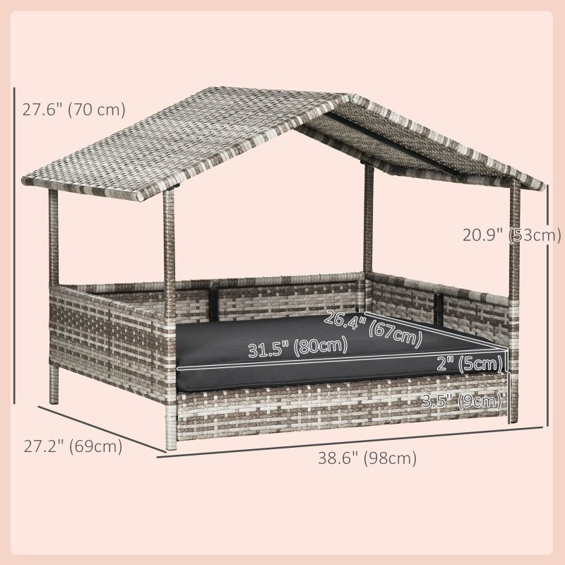 Wicker Pet House Dog Bed for Indoor/Outdoor Rattan Furniture with Cushion
