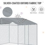 Dog Kennel Outdoor Run Fence with Roof, Steel Lock, Mesh Sidewalls for Backyard & Patio, 9.8' x 9.8' x 7.7'