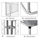 Dog Kennel Outdoor Run Fence with Roof, Steel Lock, Mesh Sidewalls for Backyard & Patio, 9.8' x 9.8' x 7.7'