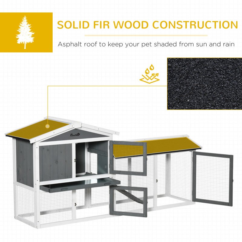 69"L Wooden Rabbit Hutch Pet Playpen Bunny House Enclosure with Run Box, Slide-out Tray, Ramp, White