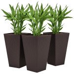 Set of 3 Tall Plant Stand, Outdoor & Indoor Flower Pot Set for Front Door, Entryway, Patio and Deck, Brown