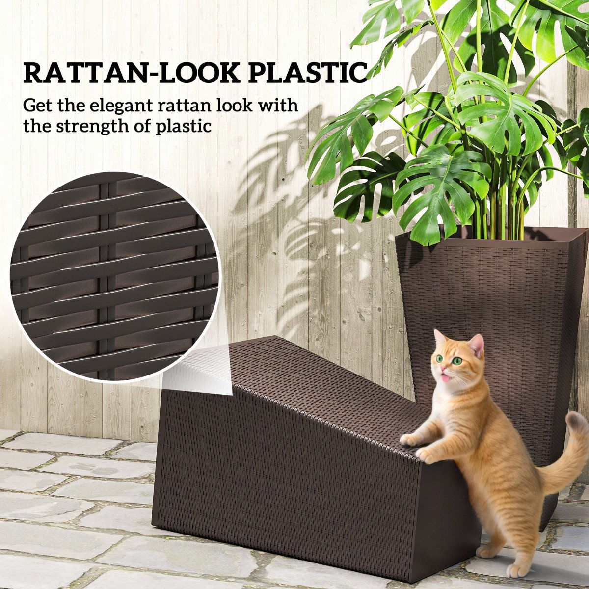Set of 3 Tall Plant Stand, Outdoor & Indoor Flower Pot Set for Front Door, Entryway, Patio and Deck, Brown