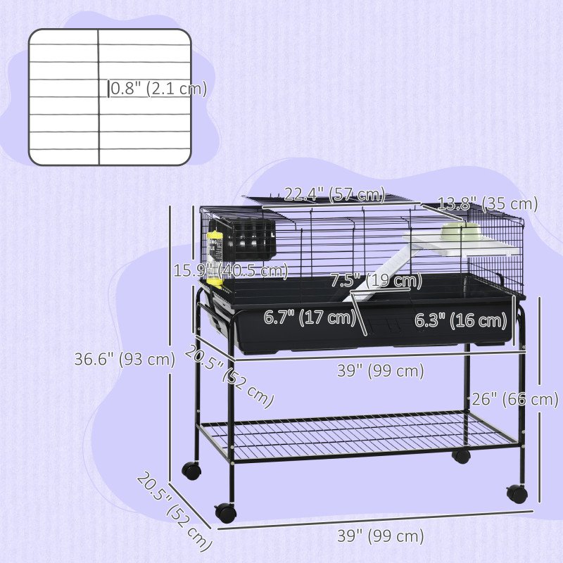 Small Animal Cage Deluxe Pet Habitat Rolling Rabbit Hutch for Bunny Guinea Pig Pet Mink Chinchilla
