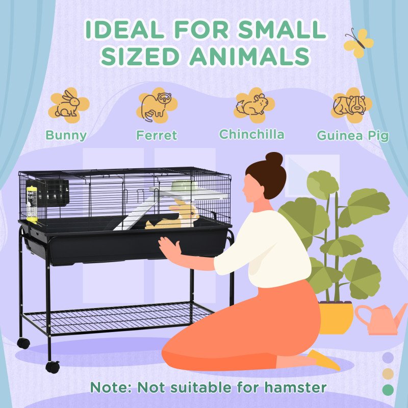 Small Animal Cage Deluxe Pet Habitat Rolling Rabbit Hutch for Bunny Guinea Pig Pet Mink Chinchilla