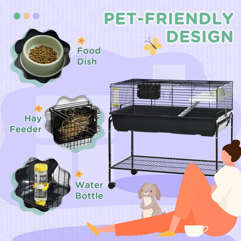 Small Animal Cage Deluxe Pet Habitat Rolling Rabbit Hutch for Bunny Guinea Pig Pet Mink Chinchilla