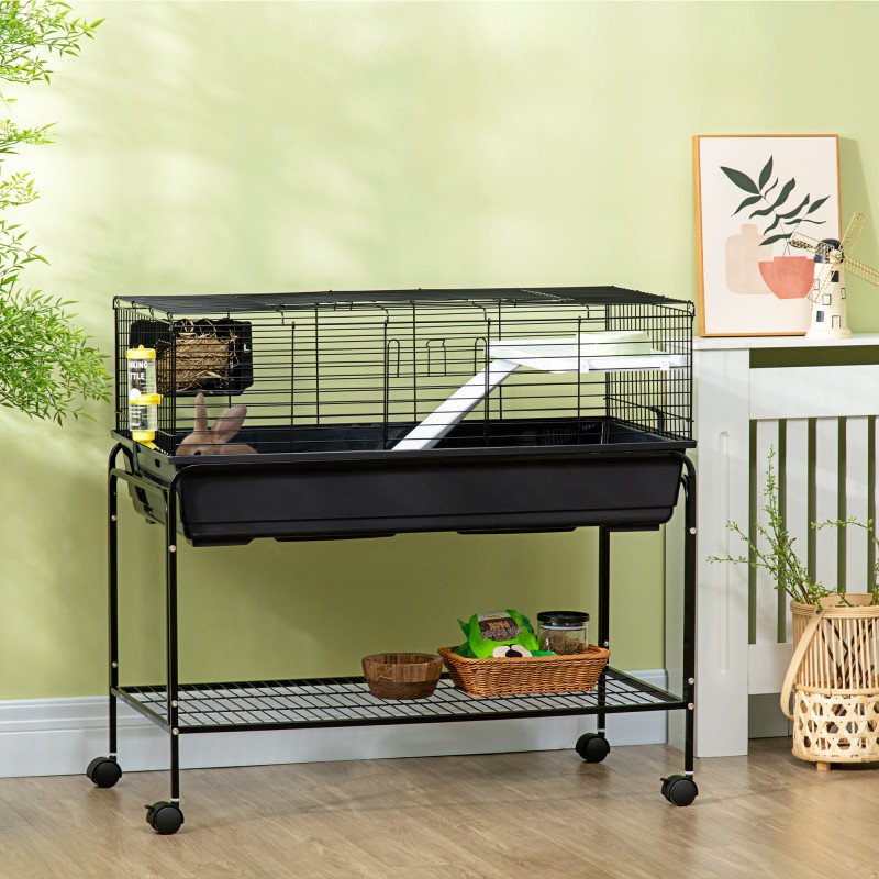 Small Animal Cage Deluxe Pet Habitat Rolling Rabbit Hutch for Bunny Guinea Pig Pet Mink Chinchilla