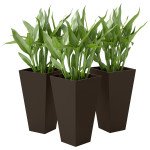 28" Tall Garden Plastic Planters, Outdoor and Indoor Flower Pots, Set of 3 for Entryway, Patio, Yard, Brown