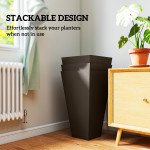 28" Tall Garden Plastic Planters, Outdoor and Indoor Flower Pots, Set of 3 for Entryway, Patio, Yard, Brown