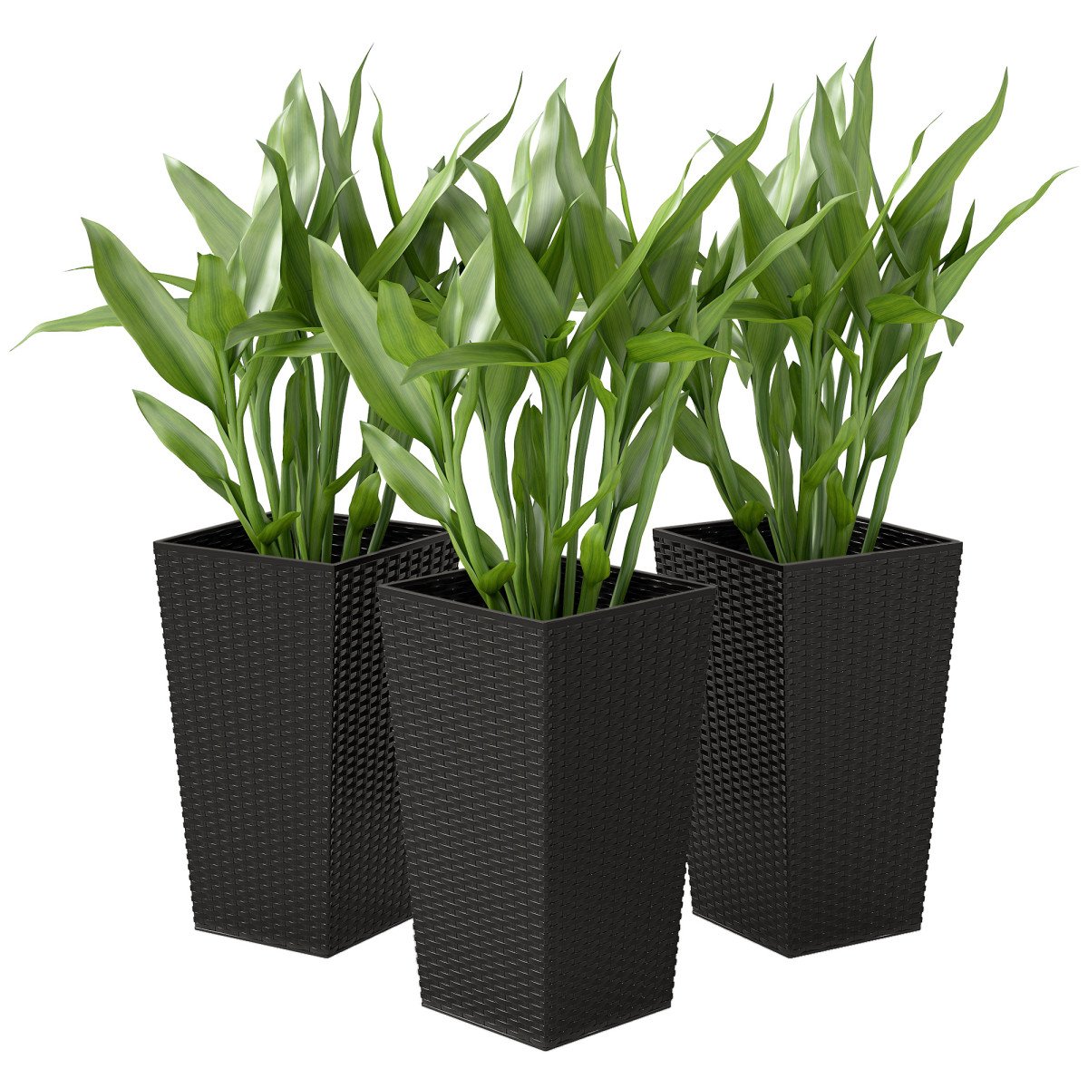 Set of 3 Tall Plant Stand, Outdoor & Indoor Flower Pot Set for Front Door, Entryway, Patio and Deck, Black