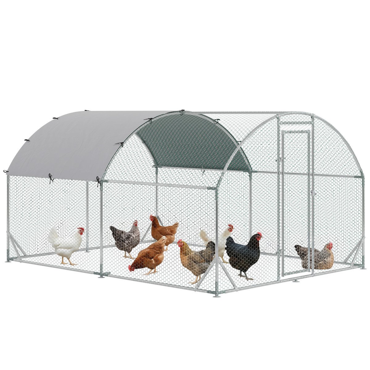 Galvanized Large Metal Chicken Coop Cage Walk-in Enclosure Poultry Hen Run House Playpen Rabbit Hutch with Cover for Outdoor Backyard 9.2' x 12.5' x 6.5' Silver