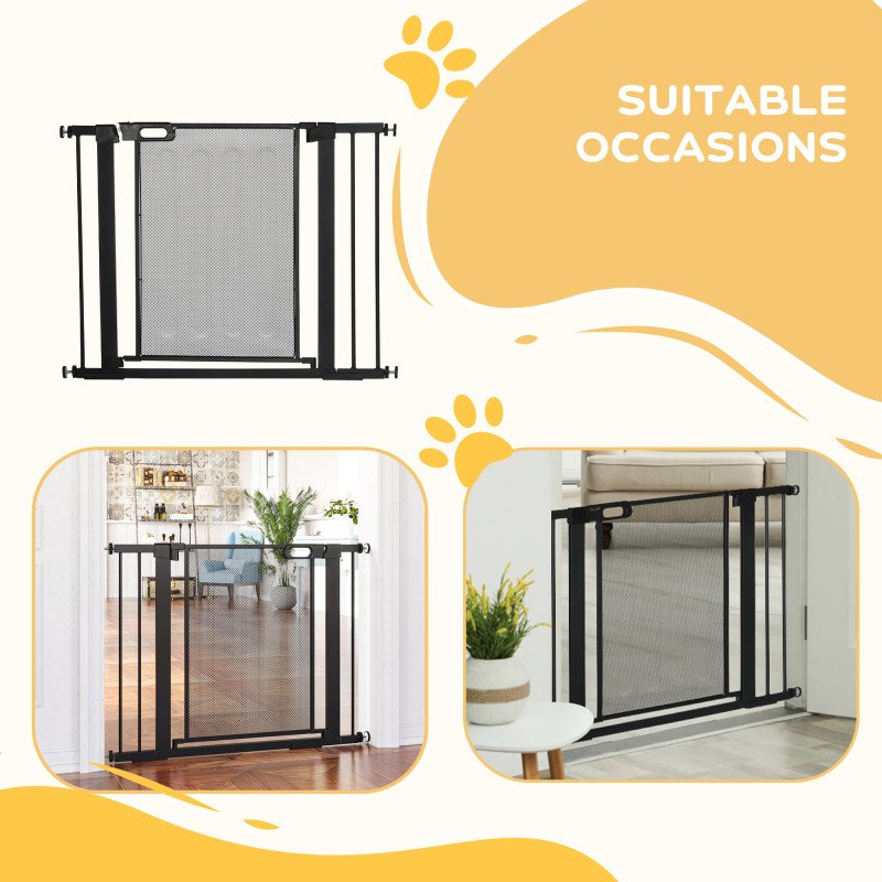 29.5"-40.6" Metal Pet Gate, Dog Gate with Auto Closing Door, Double Locking, for Doorways, Stairs, Hallways, Black