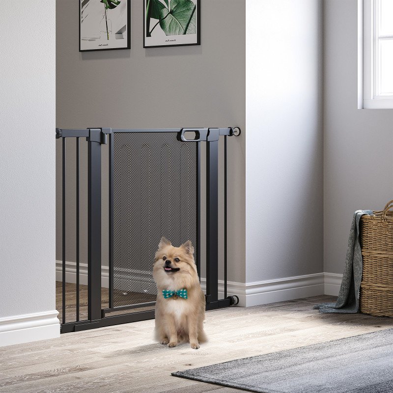 29.5"-40.6" Metal Pet Gate, Dog Gate with Auto Closing Door, Double Locking, for Doorways, Stairs, Hallways, Black