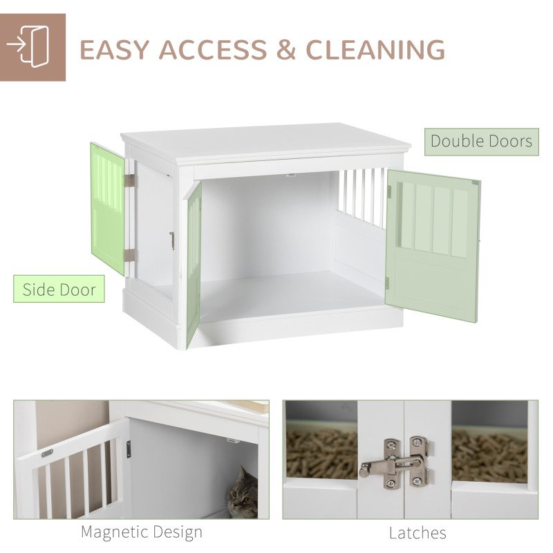 31" Dog Crate Furniture End Table with Three Doors for Small Dogs, White