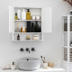 Medicine Cabinet, Wall-Mounted Bathroom Mirror Cabinet with Double Doors, Open Shelf, and Adjustable Shelf, Modern Bathroom Wall Cabinet, White
