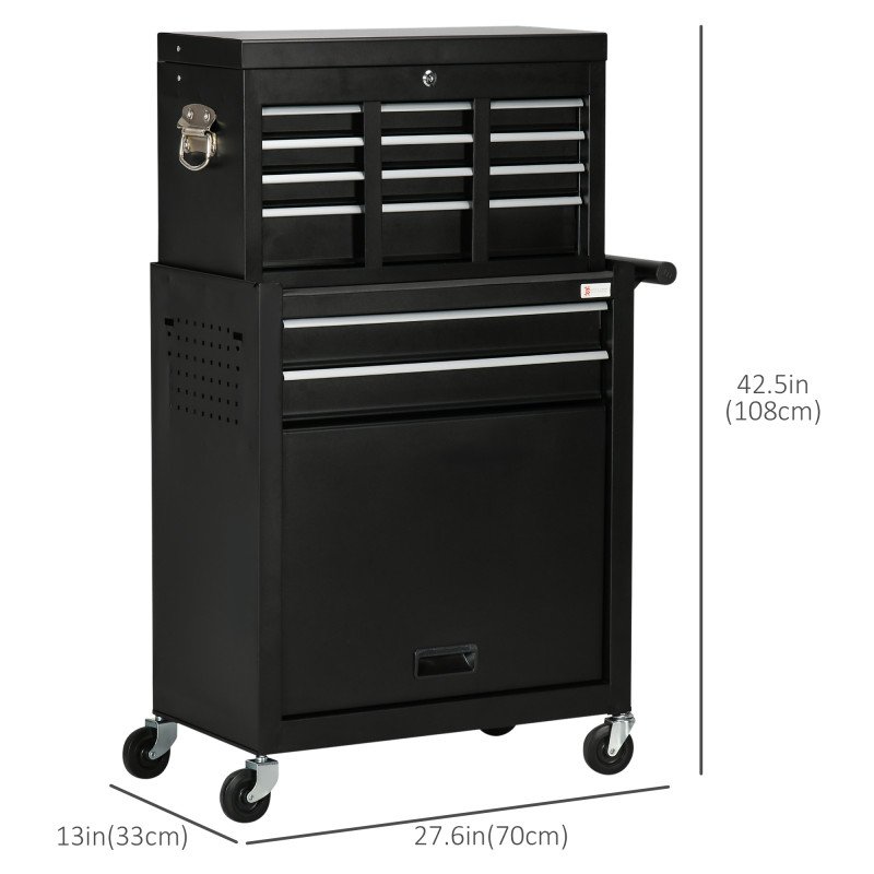 6-Drawer Tool Chest Set with 4 Wheels, Lockable Rolling Tool Box and Storage Cabinet for Garage Factory Workshop, Black
