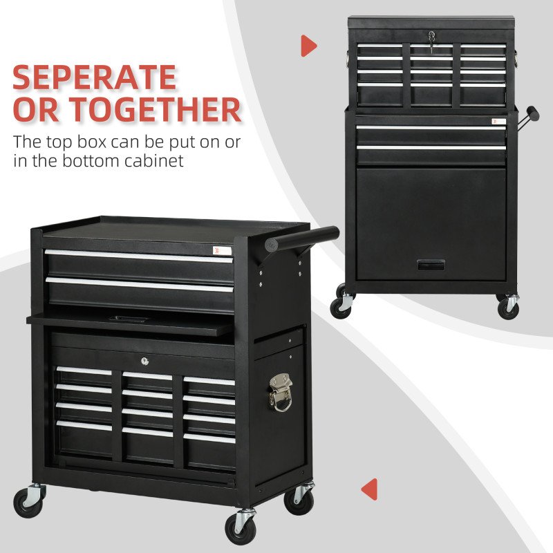 6-Drawer Tool Chest Set with 4 Wheels, Lockable Rolling Tool Box and Storage Cabinet for Garage Factory Workshop, Black