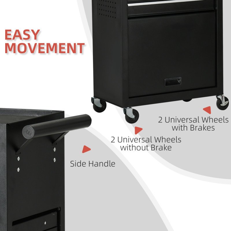 6-Drawer Tool Chest Set with 4 Wheels, Lockable Rolling Tool Box and Storage Cabinet for Garage Factory Workshop, Black