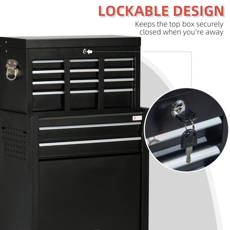 6-Drawer Tool Chest Set with 4 Wheels, Lockable Rolling Tool Box and Storage Cabinet for Garage Factory Workshop, Black