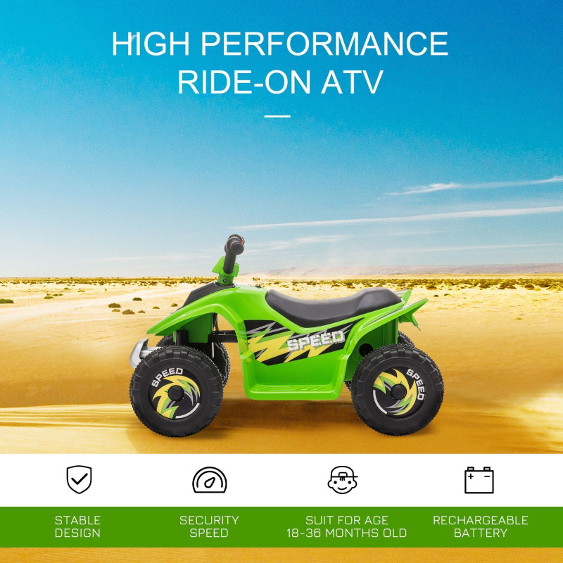 Kids Ride-On ATV, 6V Battery Powered Quad Car with Forward/Reverse Switch, for Boys & Girls 18–36 Months, Green