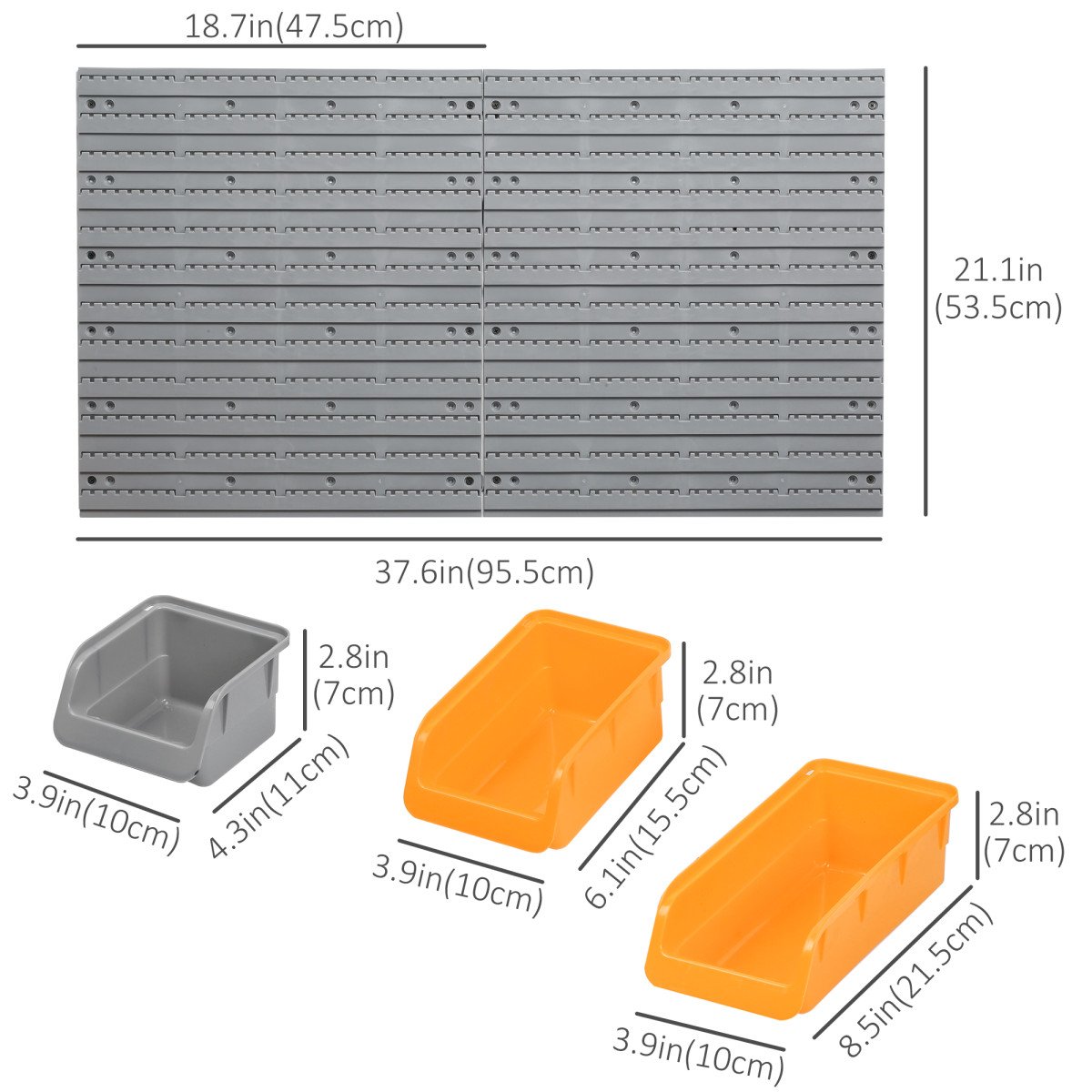 44PC Wall Mounted Storage Bins Parts Rack Kit with Storage Bins, Pegboard and Hooks, Garage Plastic Organizer, Orange