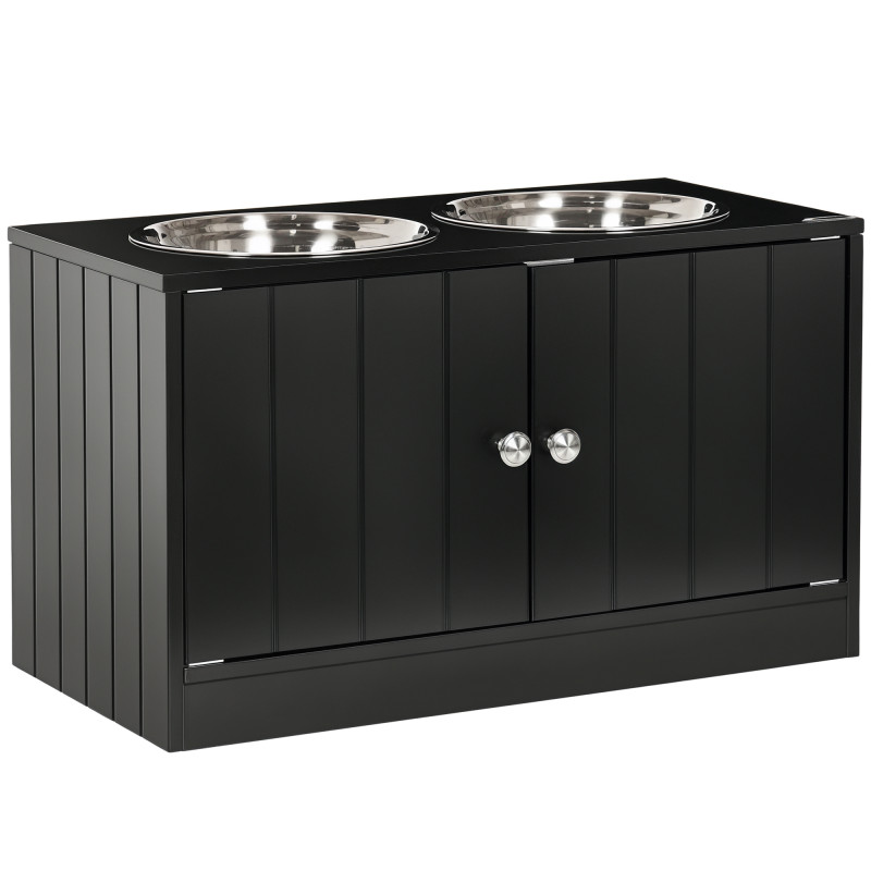 Elevated Dog Bowls for Large Dogs Pet Feeding Station with Stand, Storage, 2 Stainless Steel Food and Water Bowls, Black, 23.6" x 11.8" x 14"