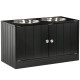 Elevated Dog Bowls for Large Dogs Pet Feeding Station with Stand, Storage, 2 Stainless Steel Food and Water Bowls, Black, 23.6" x 11.8" x 14"