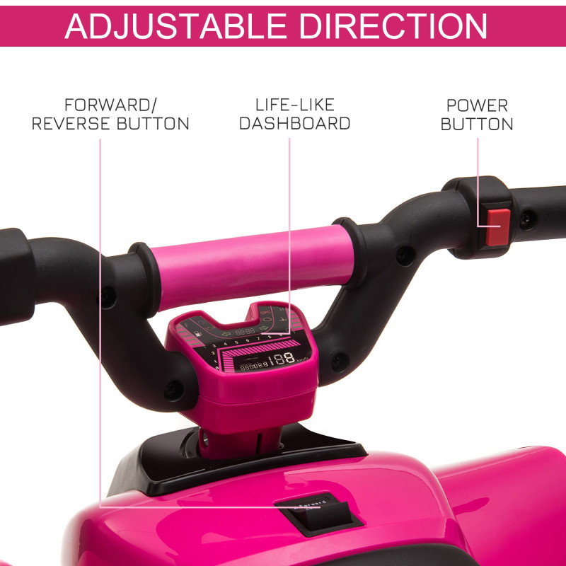 Kids Ride-On ATV, 6V Battery Powered Quad Car with Forward/Reverse Switch, for Boys & Girls 18–36 Months, Pink