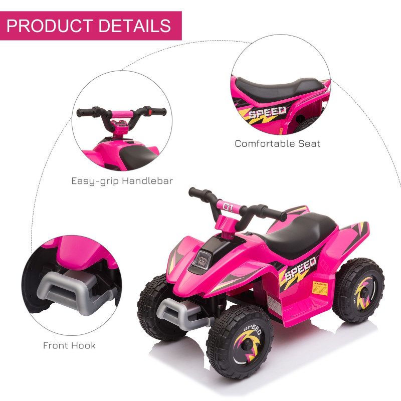 Kids Ride-On ATV, 6V Battery Powered Quad Car with Forward/Reverse Switch, for Boys & Girls 18–36 Months, Pink